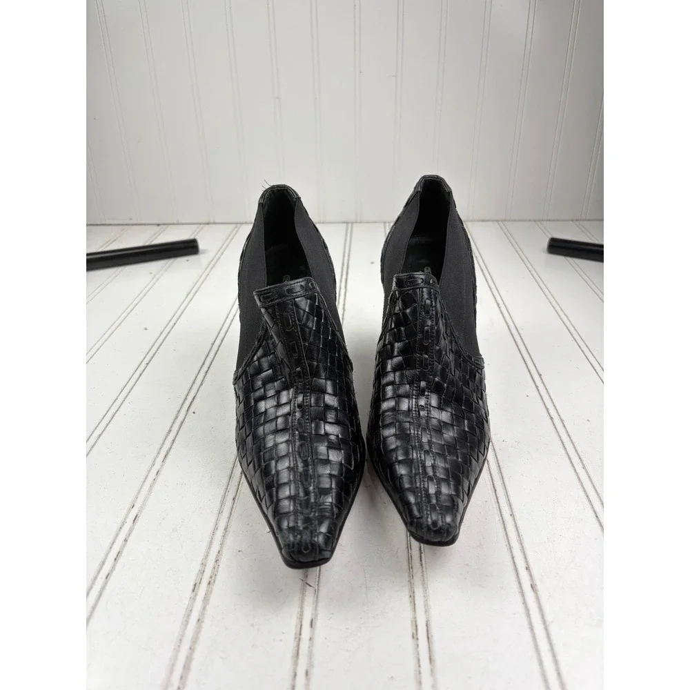Donald J. Pliner Vintage Y2K Black Woven Leather Ankle Boots Women's Size 6M
